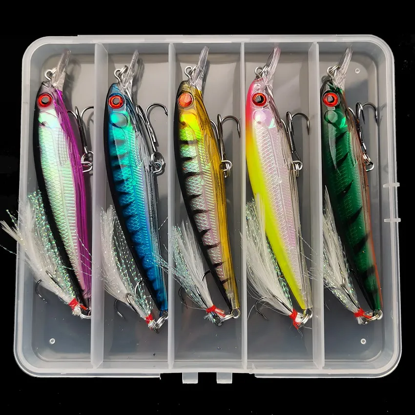 Fishing Lure Accessories - 5ชิ้น/กล่อง3D เลเซอร์ Bionic Eyes เหยื่อปลาซิว-13.3g/6.8g เหยื่อแข็งพร้อมตะขอแหลมขนนกสำหรับการจับสูงสุด